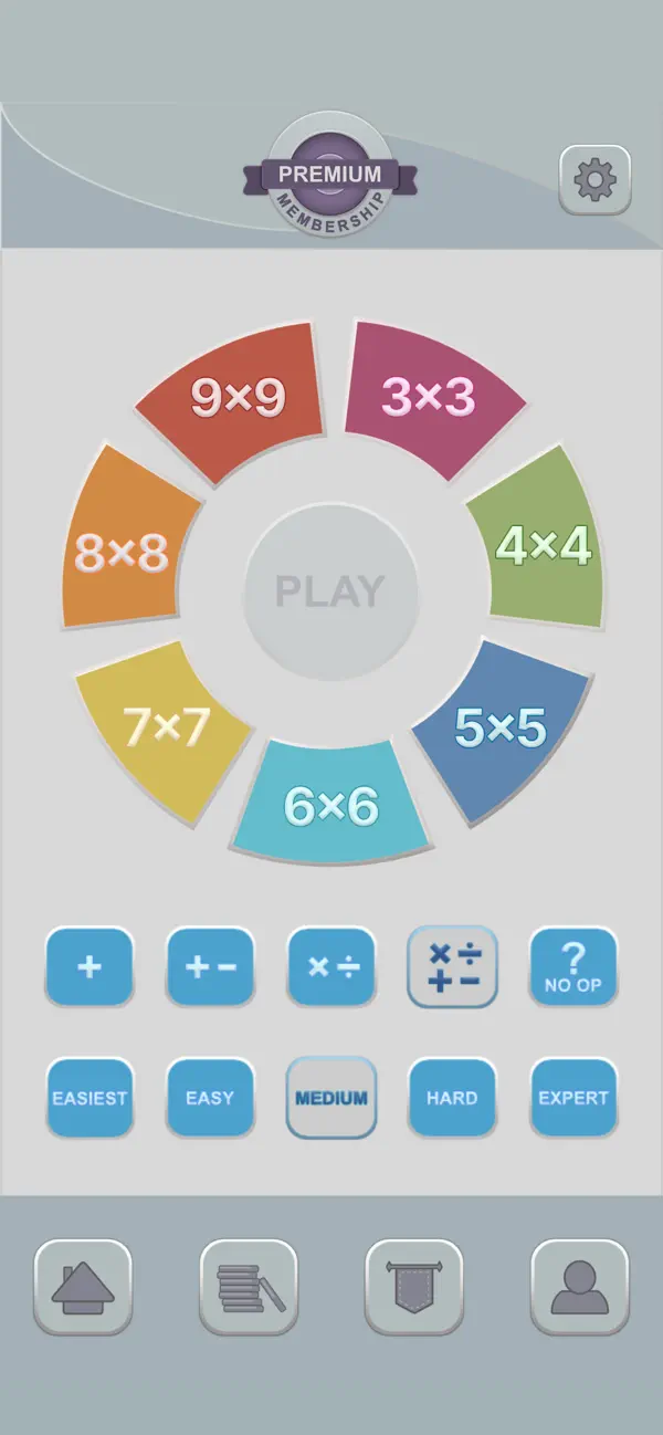 Choosing a grid size on the puzzle wheel, on iPhone